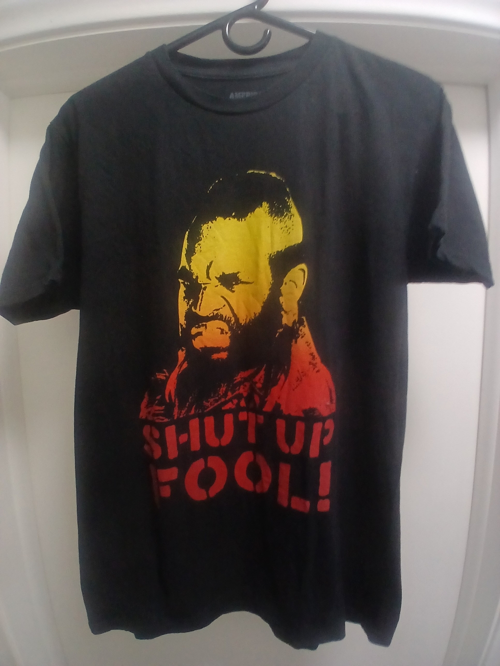 Men's MR.T Shut Up Fool Black Graphic Tee with Yellow and Red Portrait Print